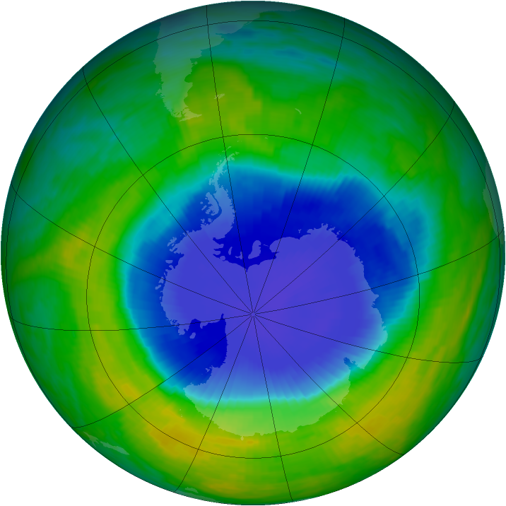 Antarctic ozone map for 15 November 1990